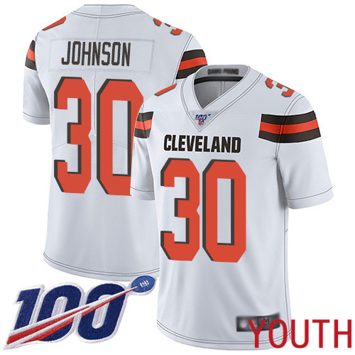 Cleveland Browns D Ernest Johnson Youth White Limited Jersey 30 NFL Football Road 100th Season Vapor Untouchable